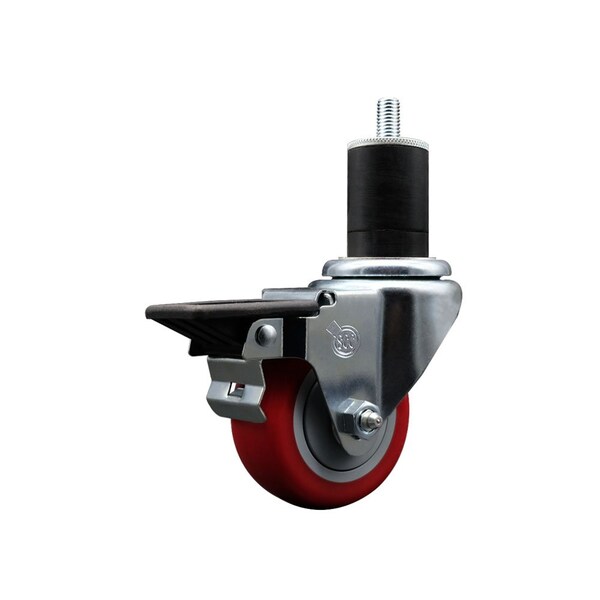 3'' Red Poly Swivel 1-3/4'' Expanding Stem Caster with Brake